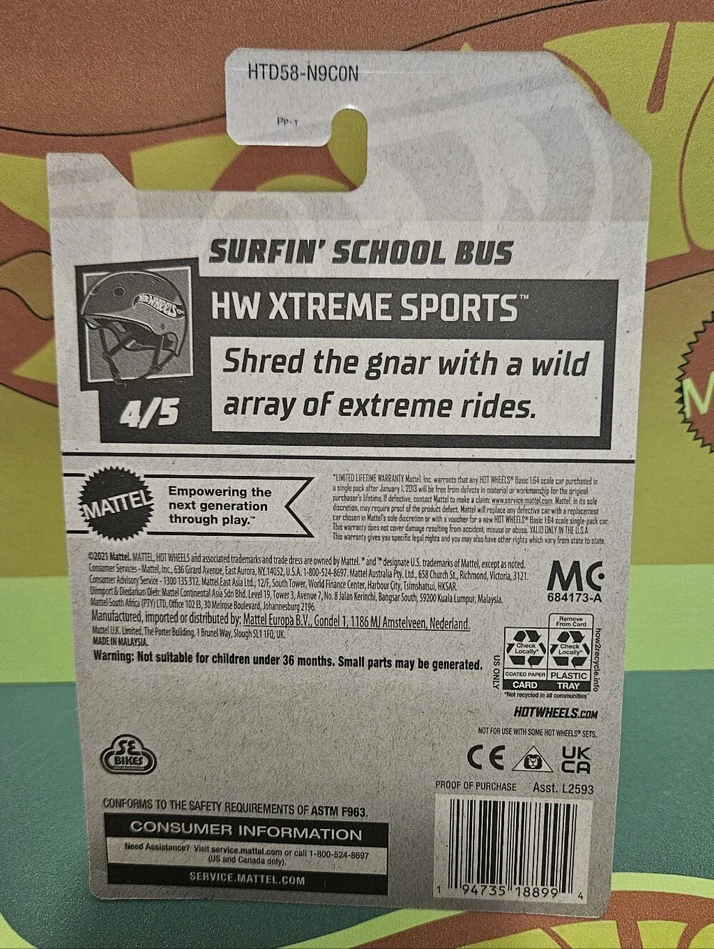 HotWheels Surfin'School BusRed and Yellow Die-Cast